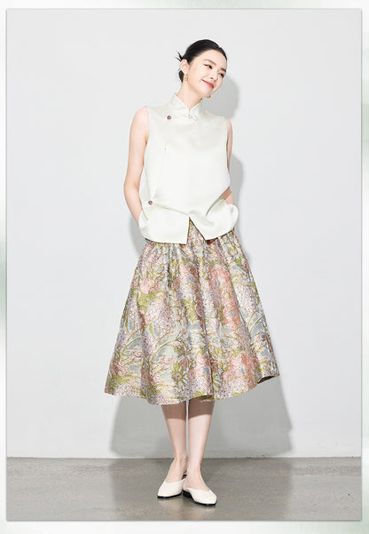 Early Spring Retro Jacquard Embroidered Vest & Skirt Set