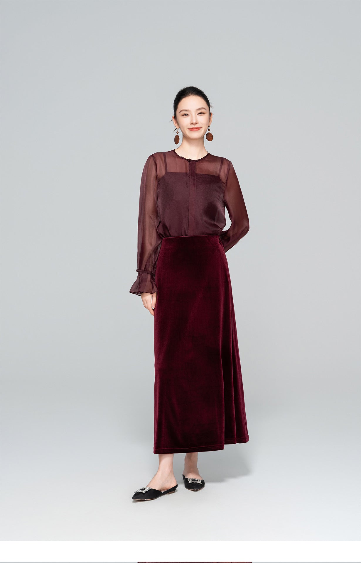 Autumn Velvet Midi Skirt for Women, Elegant Slimming Design