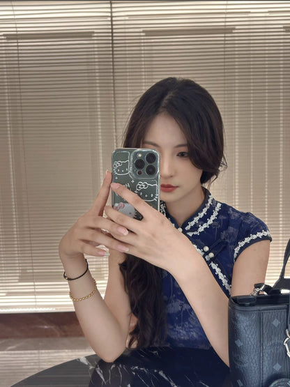 New Chinese Style Cheongsam – Blue Elegant Daily Dress