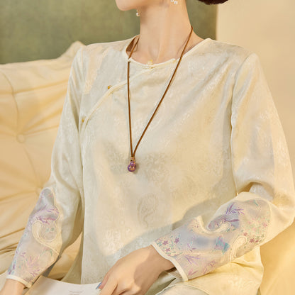 2025 New Chinese Style Elegant Jacquard Shirt | High-End Embroidered Button Top