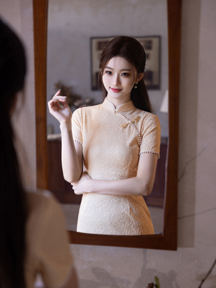 Yellow Cheongsam 2025 – Summer Petite Elegant Daily Dress