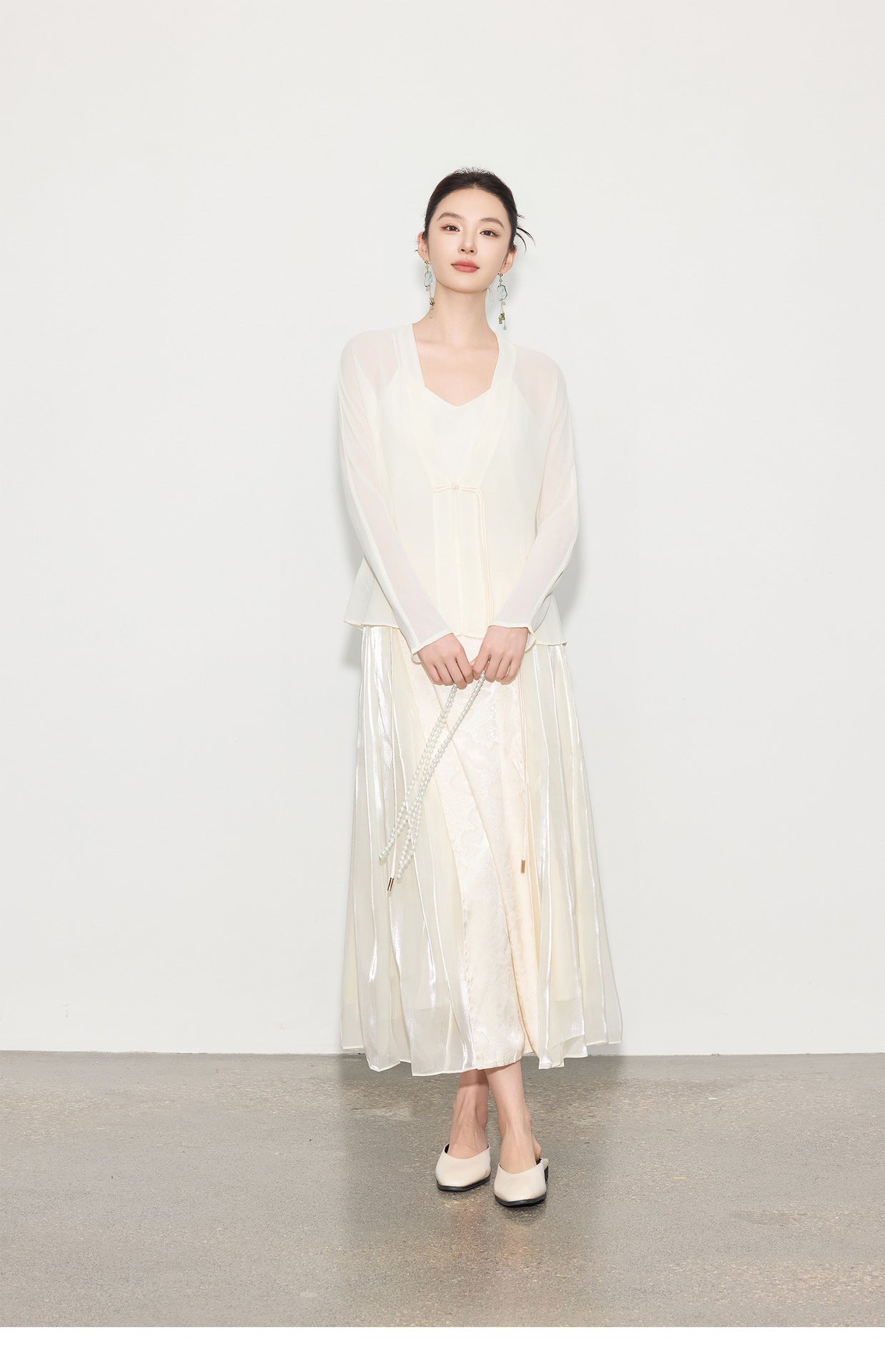 Chic Long Patchwork Mesh Skirt with Design Details