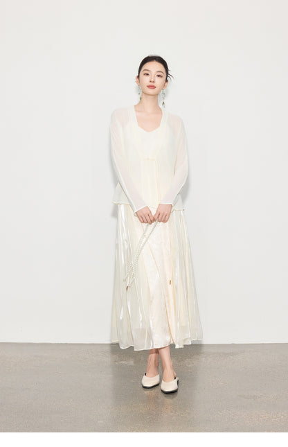 Chic Long Patchwork Mesh Skirt with Design Details