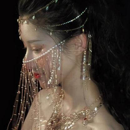 New Ancient Style Face Veil Exotic Dance Costume Tassel Hanfu Accessory