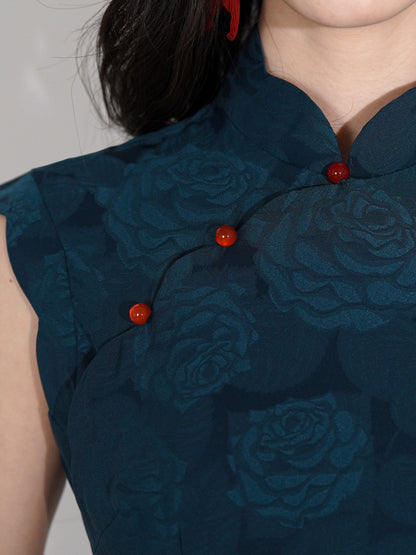 Improved Blue Cheongsam – 2025 Youth Daily Elegant Dress