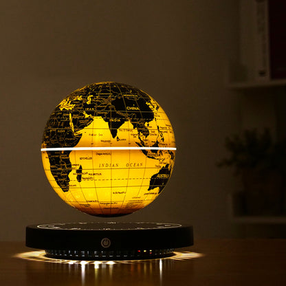 Levitating Globe Clock Night Light Gold Base Colorful Desk Lamp