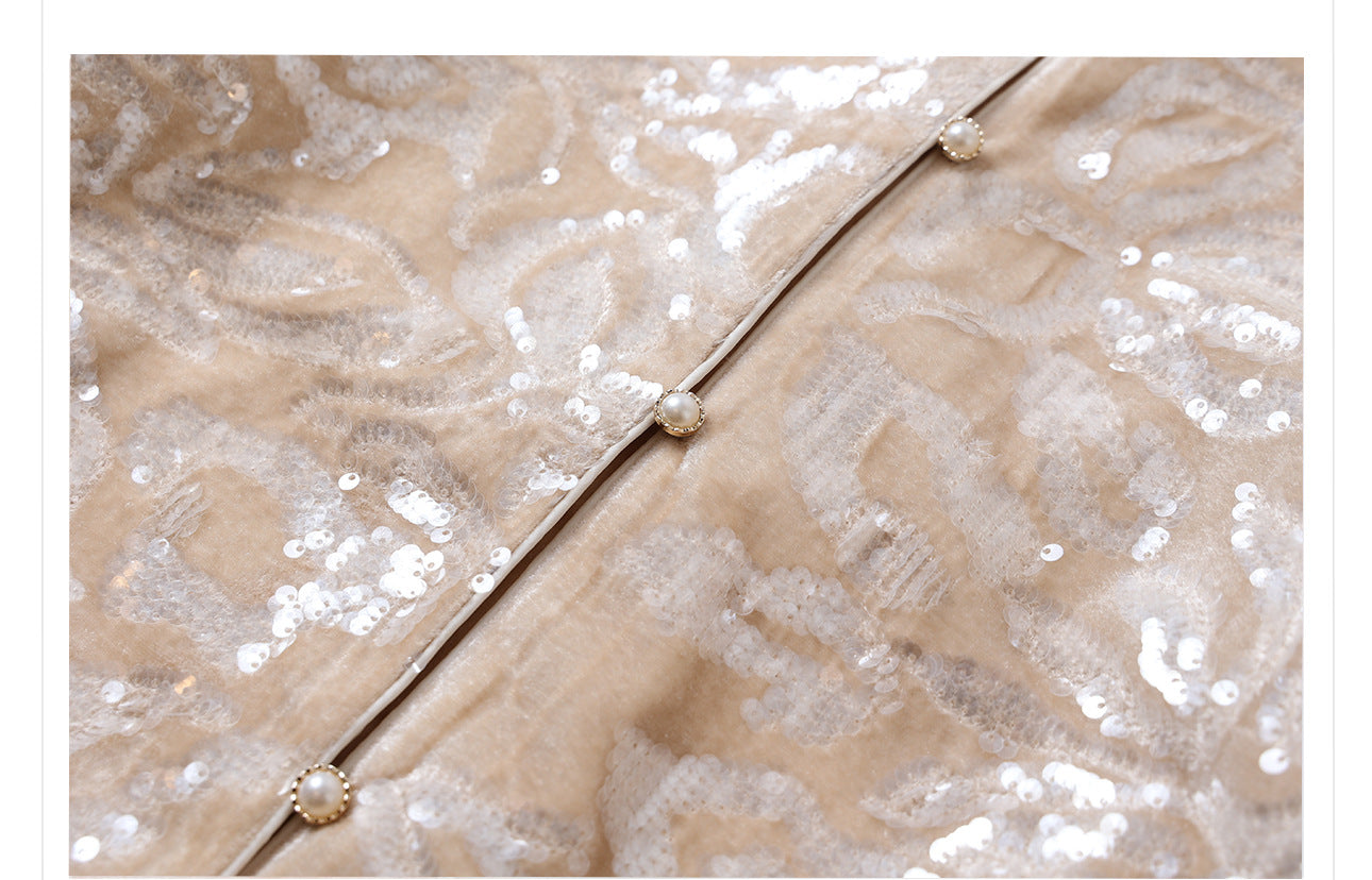 New Chinese Satin Floral Sequin Button Light Luxury Loose Coat