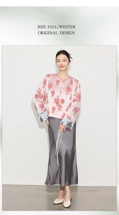 2026 Spring Summer Satin Jacquard Elegant Jacket for Women