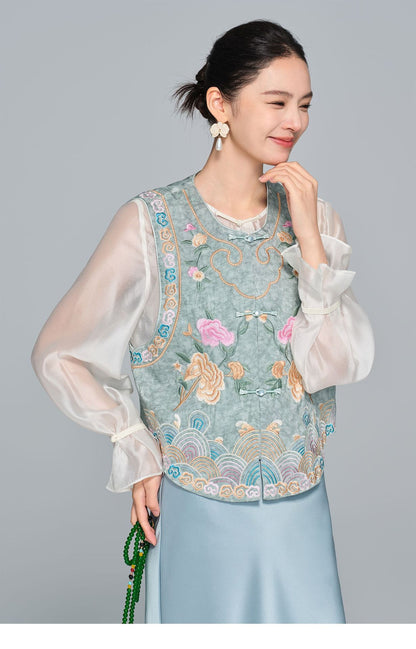 Embroidered Sleeveless Vest for Women