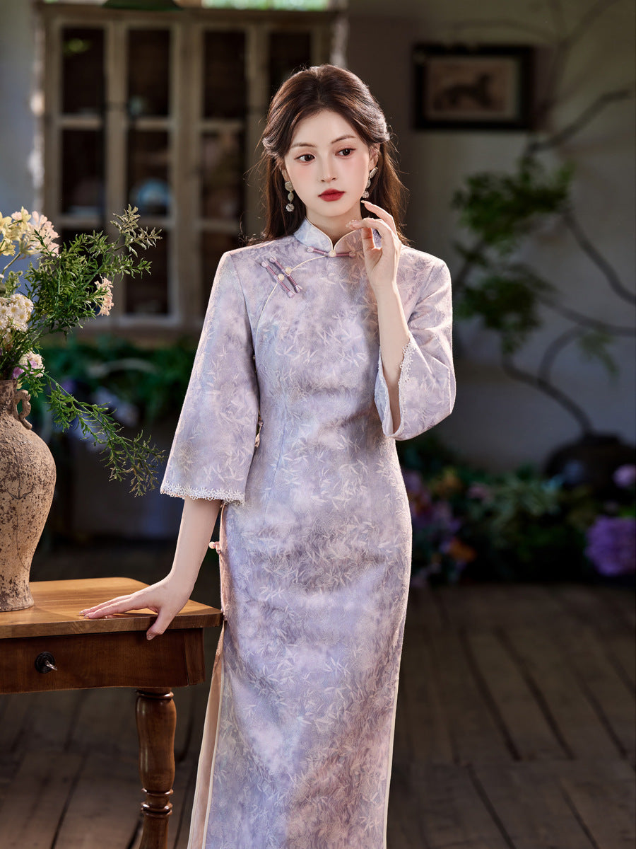New Chinese Style Qipao – Side Eight-Button Stunning Satin Composite