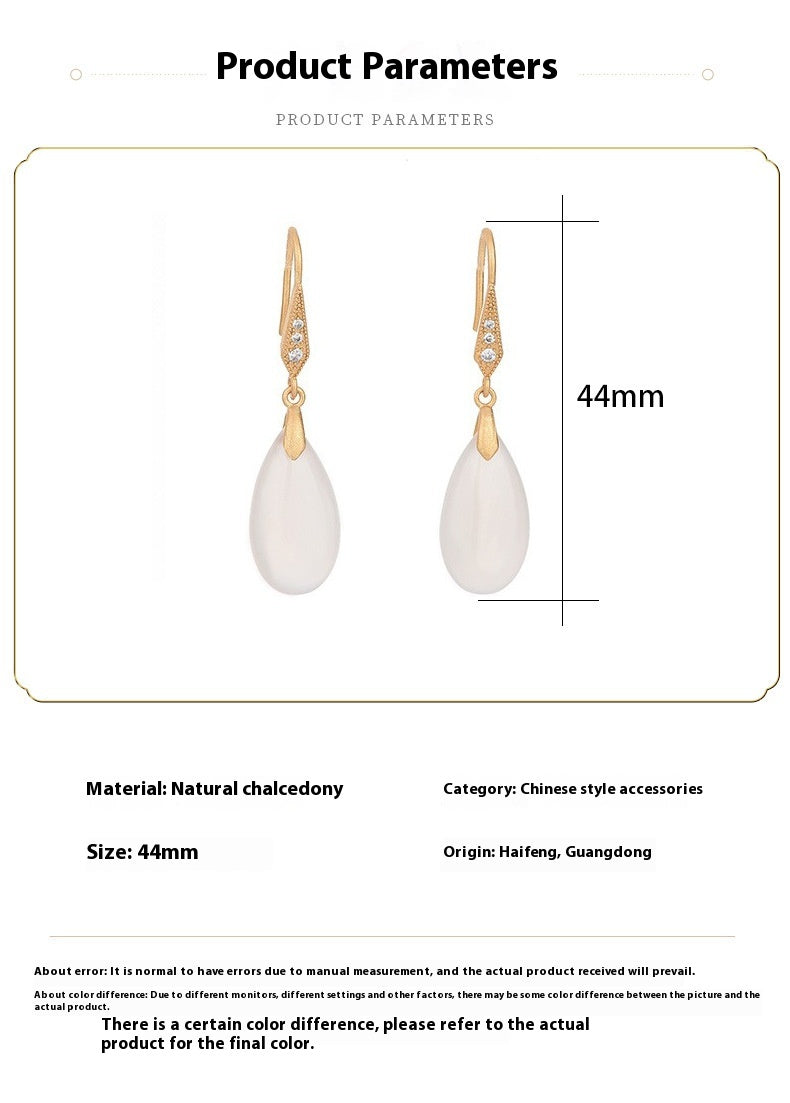 Classical Chinese Earrings | Elegant Agate Chalcedony Silver Jewelry for Women