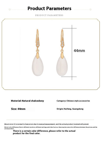 Classical Chinese Earrings | Elegant Agate Chalcedony Silver Jewelry for Women