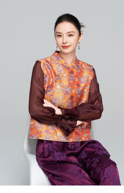 Elegant New Chinese Style Jacquard Sleeveless Vest for Women