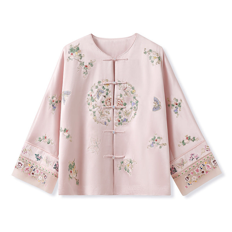 2026 Autumn New Chinese Style Printed Embroidered Acetate Coat for Women