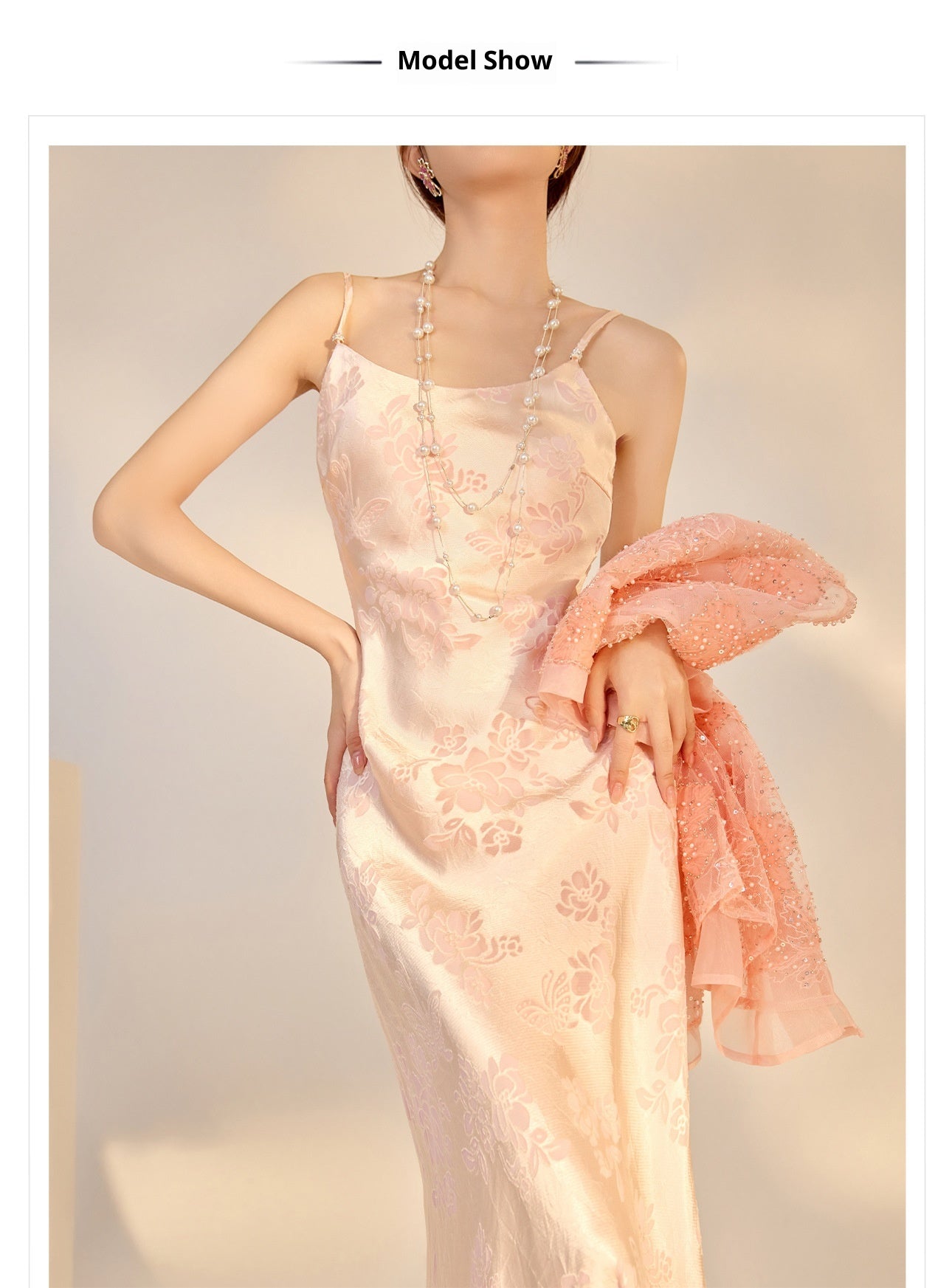 Elegant National Style Rayon Jacquard Embroidered Long Camisole Dress