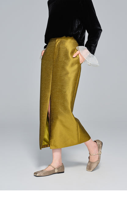 Slimming High-Waist Midi Skirt with Side Split for Women