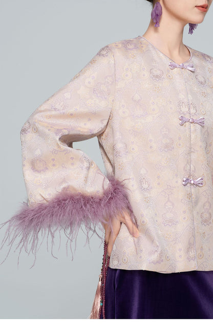 Stylish Satin Jacket with Unique Furry Sleeves