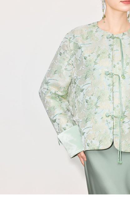 Elegant Chinese Style Long Sleeve Jacquard Top