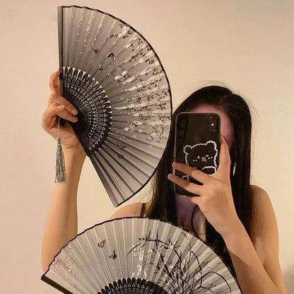 Hanfu Summer Folding Fan — Portable Mamian Skirt Dance Bamboo Fan