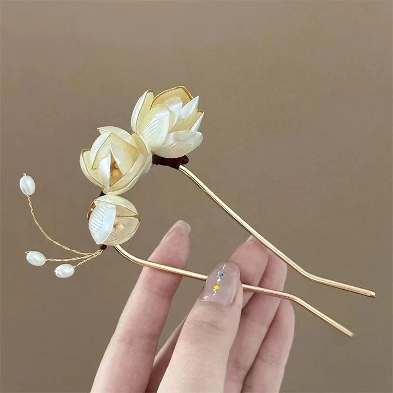 Elegant White Magnolia Hairpin New Chinese Style Fairy Hanfu Updo Hairpin
