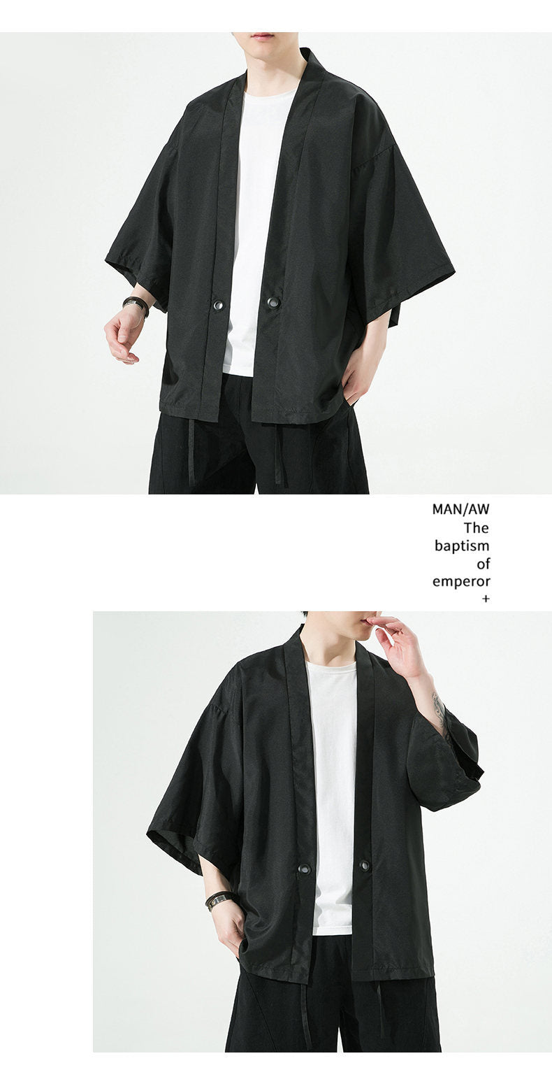 Summer Chinese Style Mens Hanfu Cardigan Taoist Robe Sun Protection