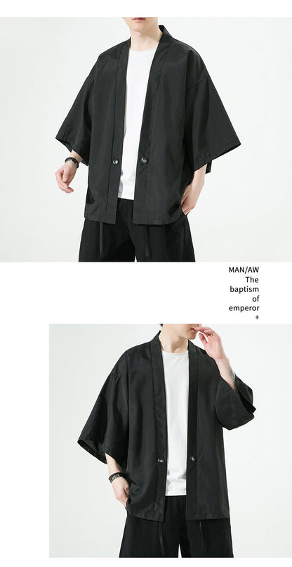 Summer Chinese Style Mens Hanfu Cardigan Taoist Robe Sun Protection