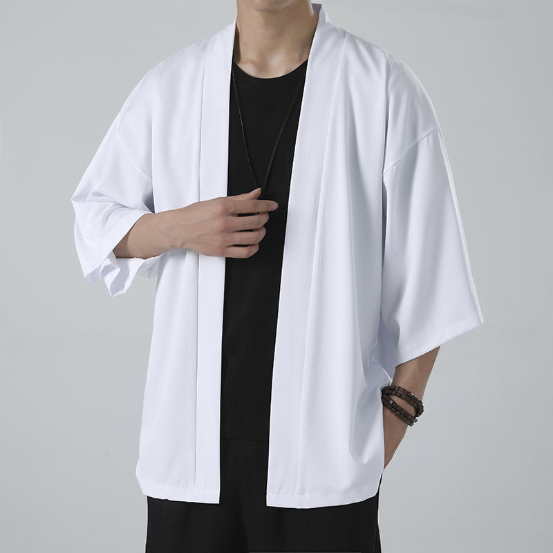 Chinese Summer Mens Cape Coat Three Quarter Sleeve Casual Plus Size