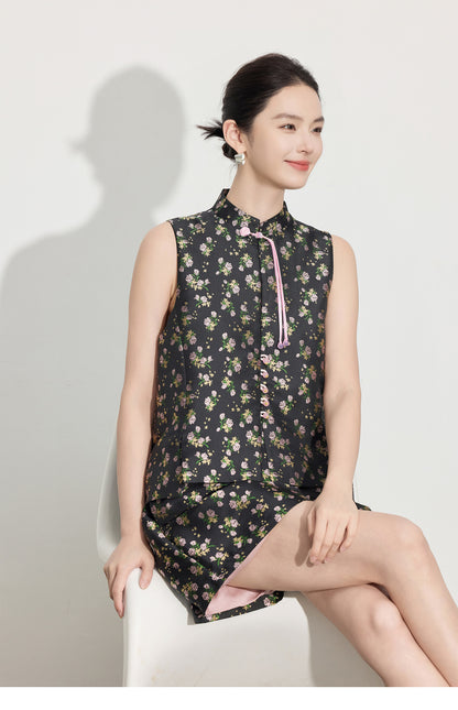 Light National Style Jacquard Sleeveless Vest & High Waist Shorts