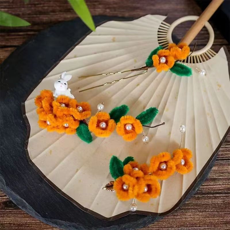 Osmanthus bunny imitation velvet flower hairpin side clip