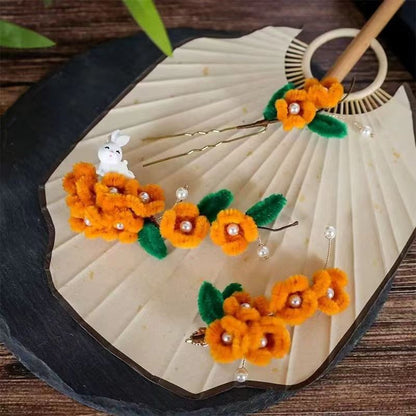 Osmanthus bunny imitation velvet flower hairpin side clip