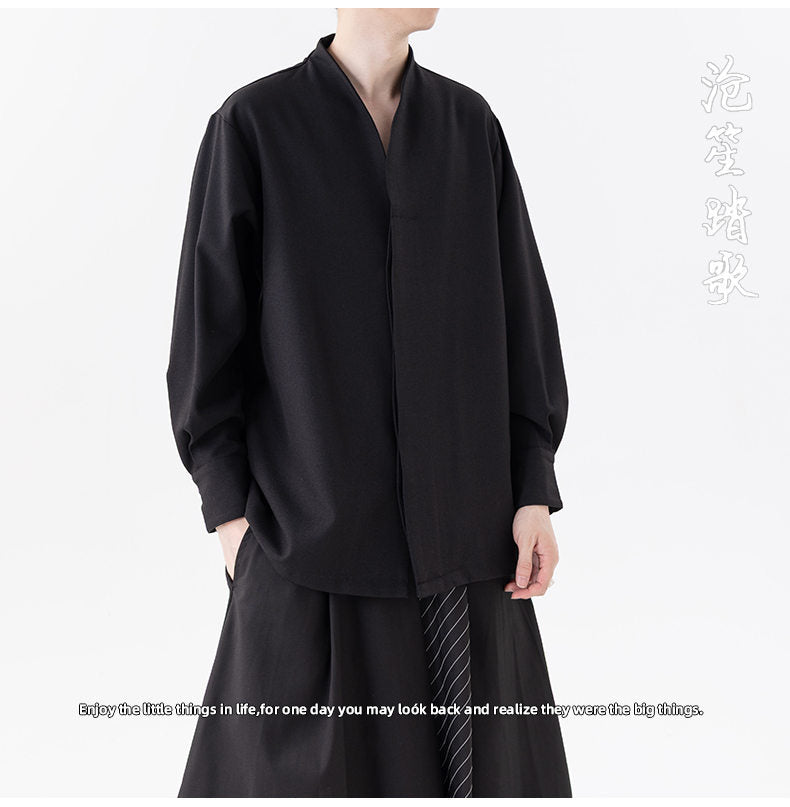 Mens Chinese Style Autumn Trendy Long Sleeve Casual Shirt Jacket