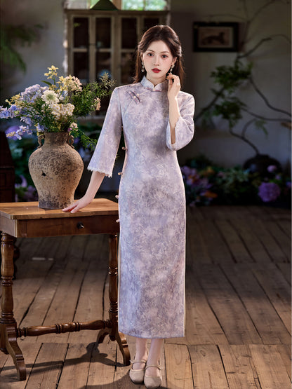 New Chinese Style Qipao – Side Eight-Button Stunning Satin Composite