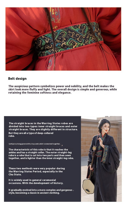 Warring States Hanfu — Straight Skirt Robe with Large Volume Tail for Women