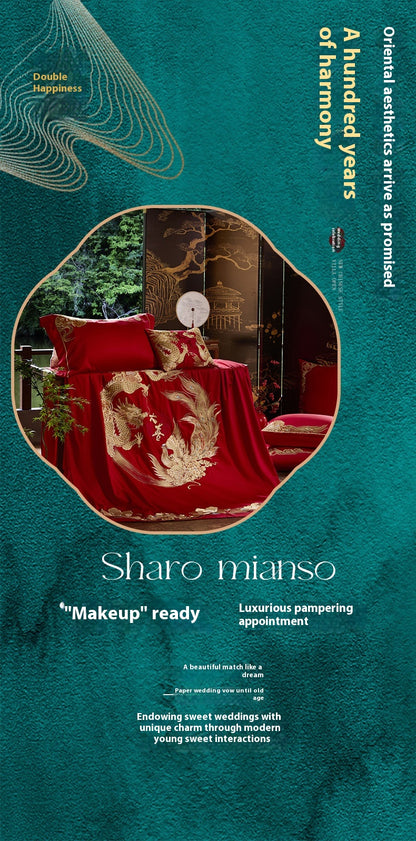 Luxury Cotton Wedding Bedding Set 4-Piece Embroidered Quilt Cover