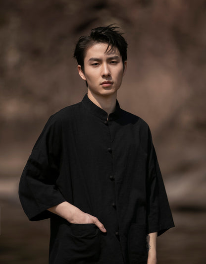 Summer Chinese Cotton Linen Shirt Men Casual Thin Youth Trend Top