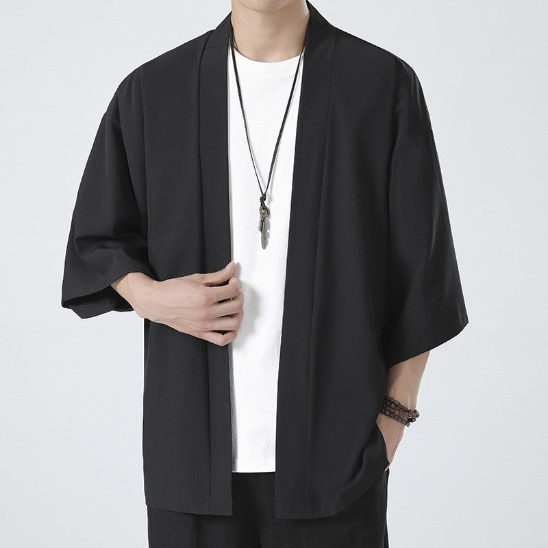 Chinese Summer Mens Cape Coat Three Quarter Sleeve Casual Plus Size