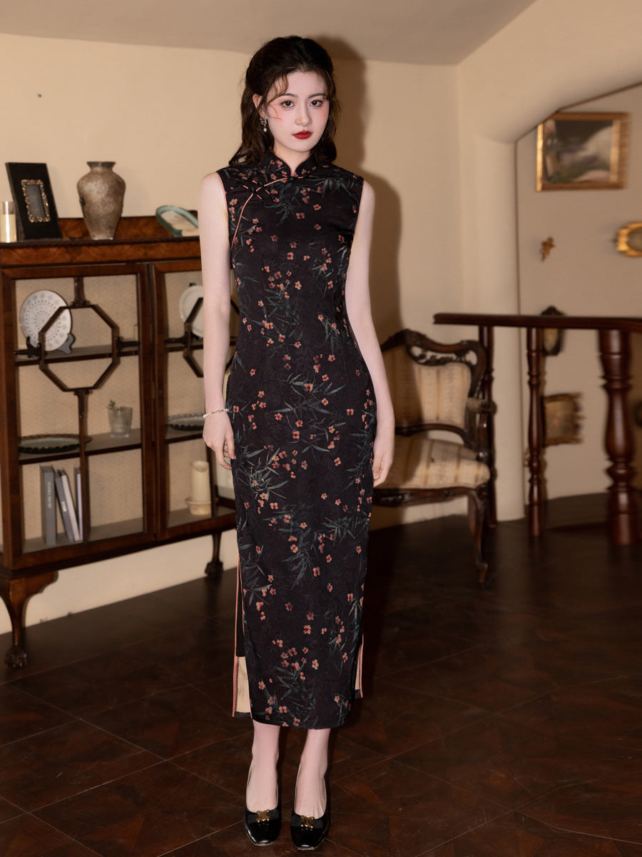 Sleeveless Improved Cheongsam – 2025 Retro Floral Daily Dress