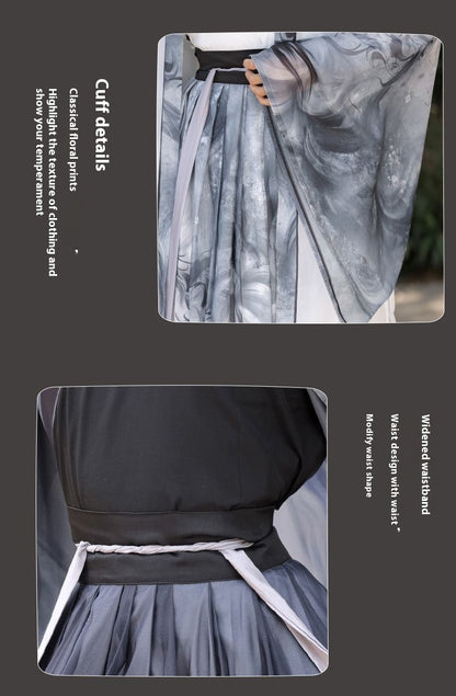 Oriental Ancient Drama Hanfu Costume Mens White Ink Print Daily Wear