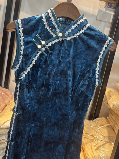 New Chinese Style Cheongsam – Blue Elegant Daily Dress