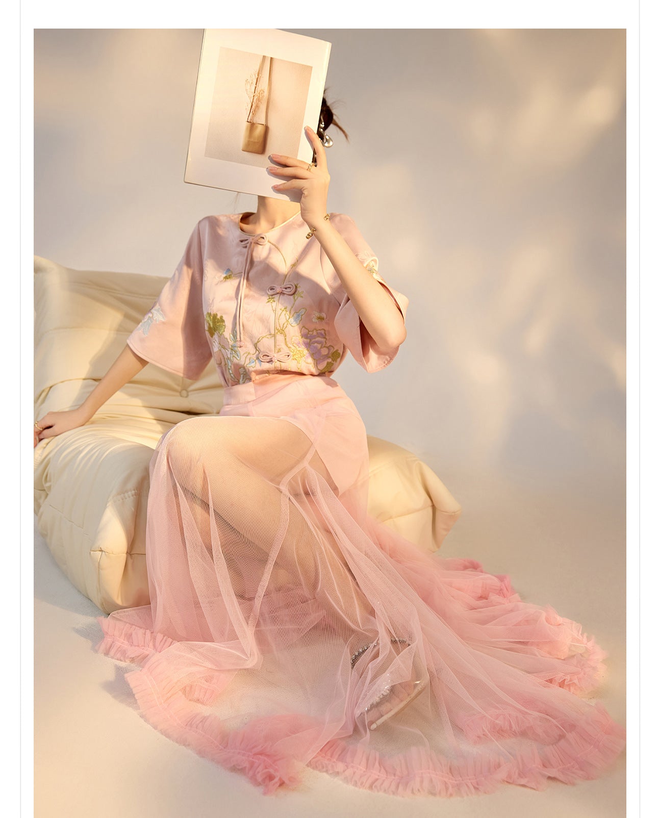 Summer New Chinese Style Embroidered Printed Top and Skirt Set