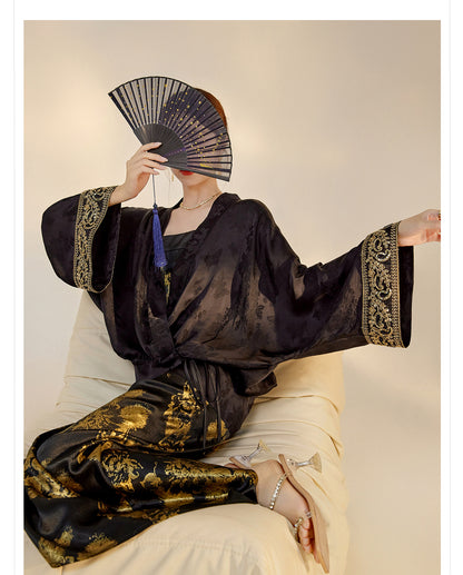 Summer New Chinese Printed Rayon Shirt & Strap Dress Set