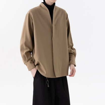 Mens Chinese Style Autumn Trendy Long Sleeve Casual Shirt Jacket