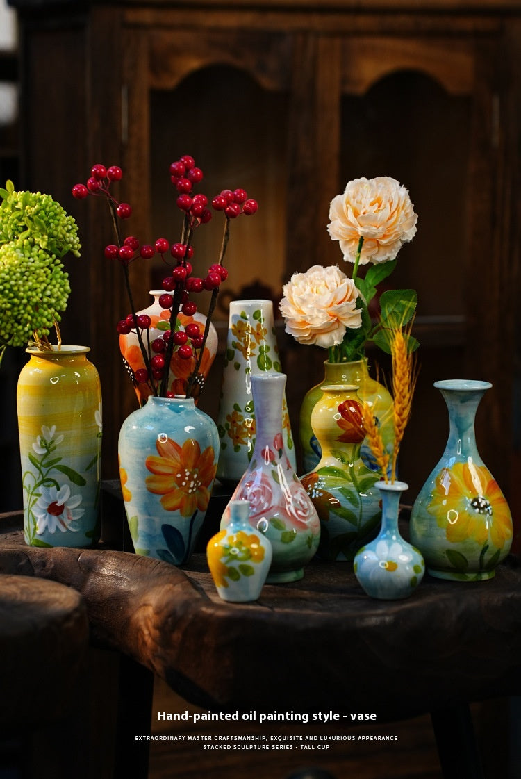 Jingdezhen Handmade Ceramic Vase — Oil Painting Style Small Home Decor