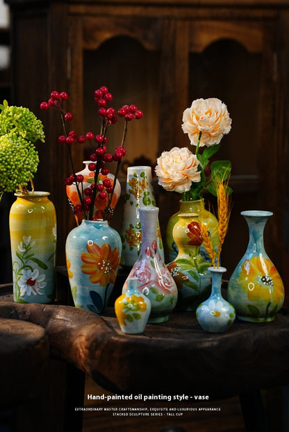 Jingdezhen Handmade Ceramic Vase — Oil Painting Style Small Home Decor