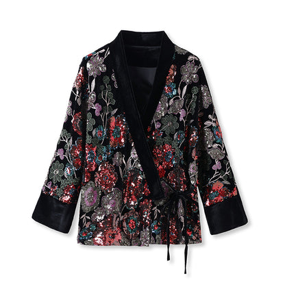 High-End New Chinese Style Embroidered Sequin Coat | Elegant National Top
