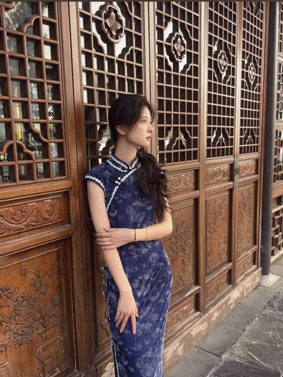 New Chinese Style Cheongsam – Blue Elegant Daily Dress