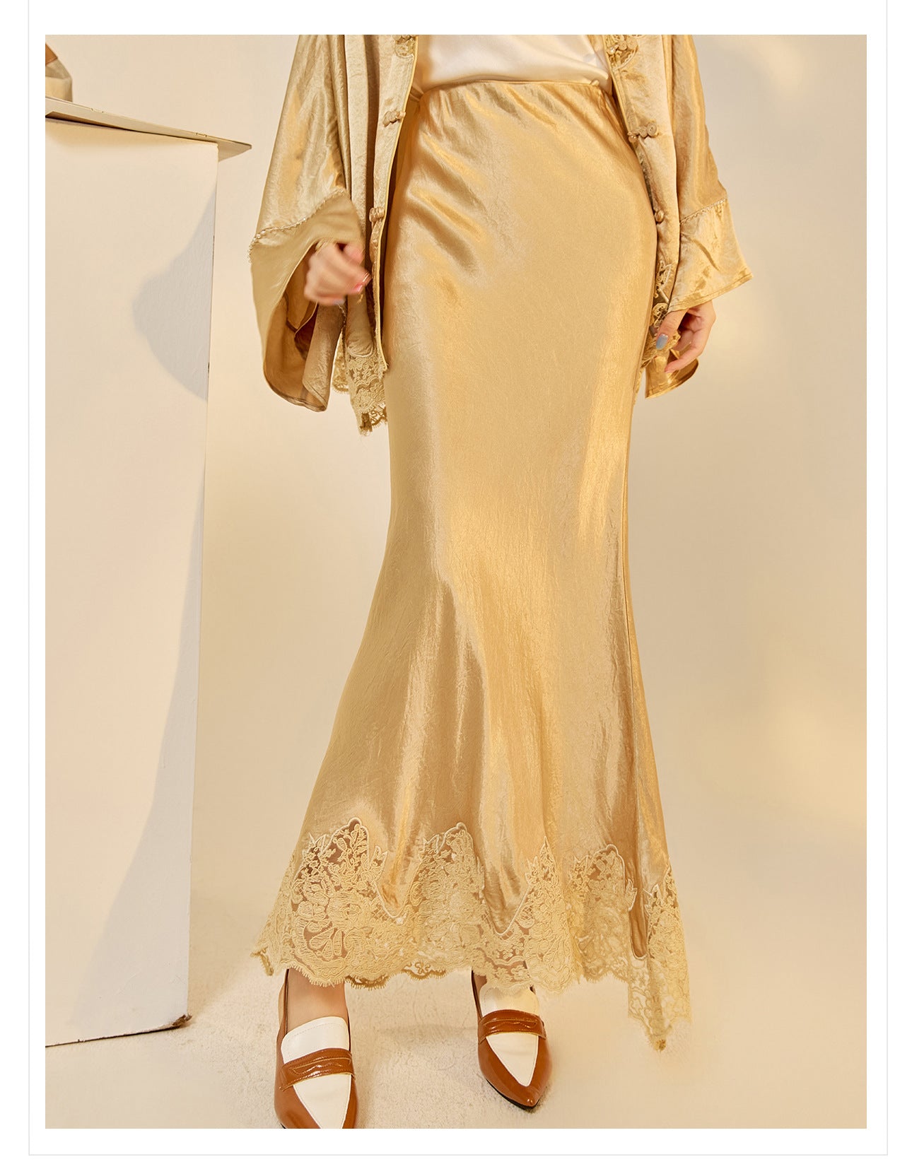 New Chinese Style Embroidered Jacket Skirt Set | Heavy Bead Lace Patchwork