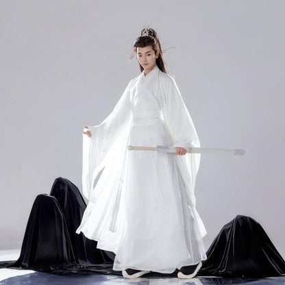 Elegant Gentleman Hanfu Mens Fairy Style Ancient Costume Large Sleeve Shirt