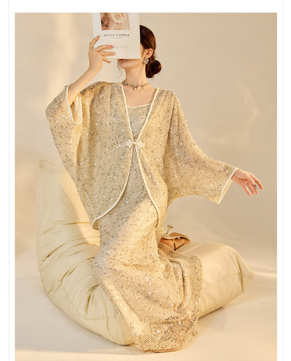 Autumn New Chinese Sequin Embroidered High-End Coat Dress Set