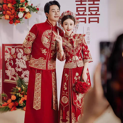 Chinese Wedding Dress Dragon Phoenix Xiuhe Bride & Groom Set